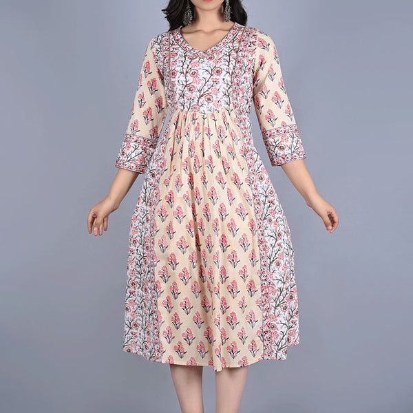 Kalini Women Beige Floral Printed Flared Sleeves Kurta - Distacart