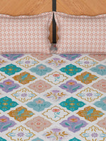Thumbnail for Story@home White & Peach-Coloured 180 TC Queen Bedsheet With 2 Pillow Covers - Distacart