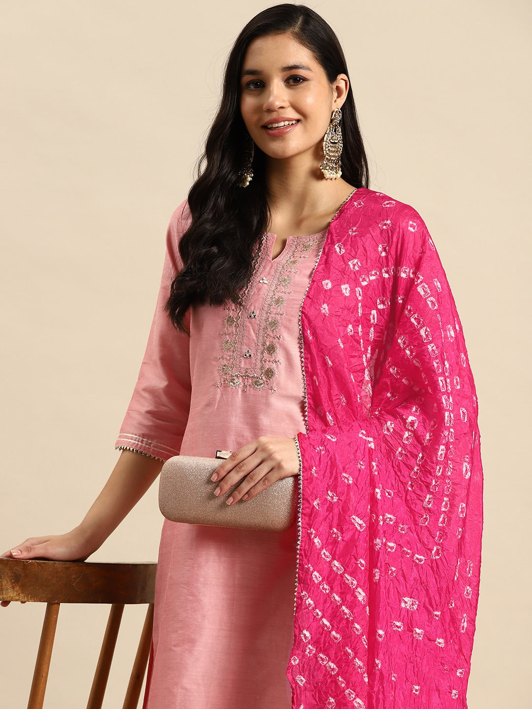 Sangria Floral Embroidered Sequinned Pure Cotton Kurta with Trousers & Dupatta - Distacart