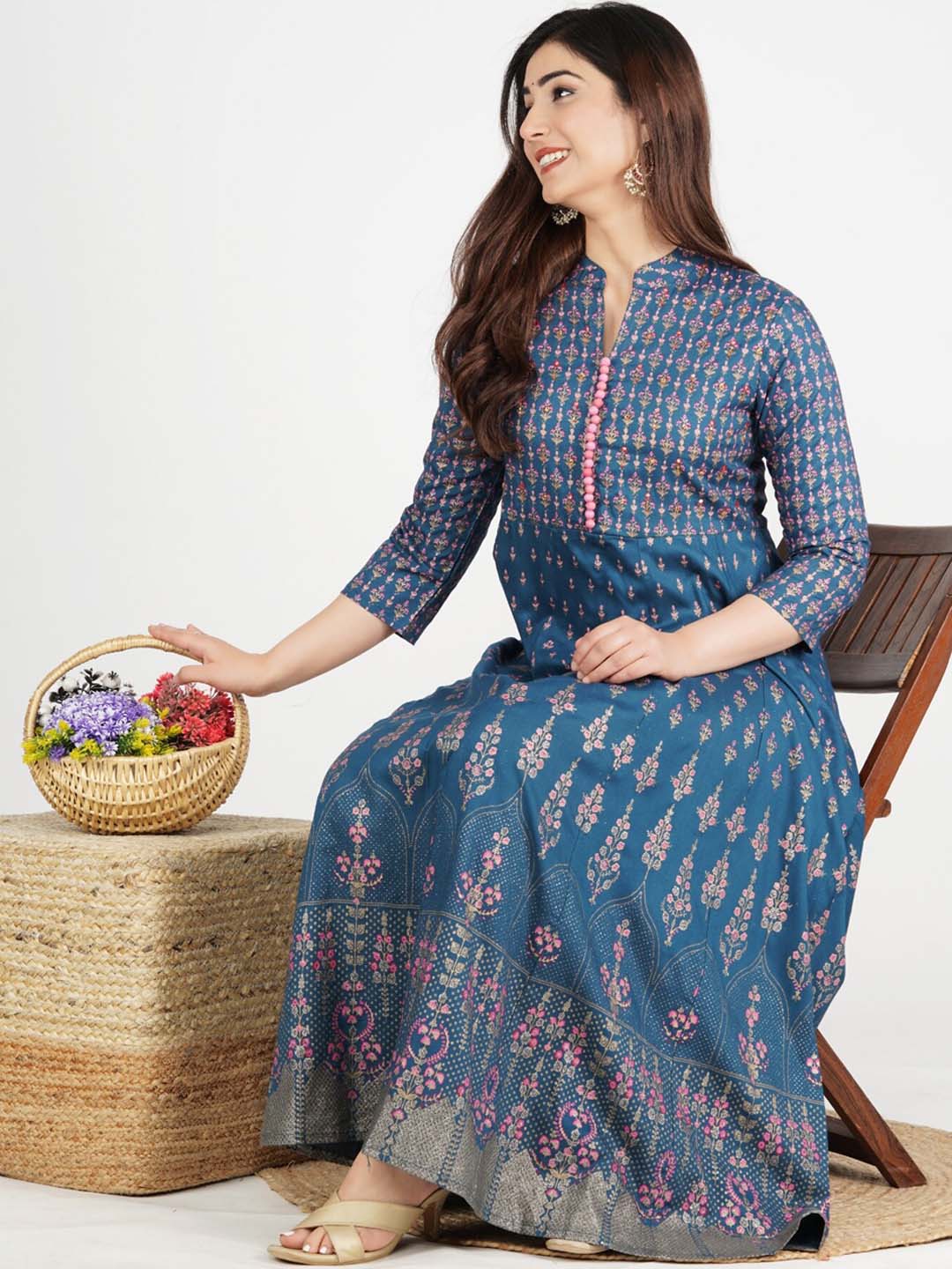 Kalini Women Blue Ethnic Motifs Printed Anarkali Kurta - Distacart