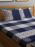 Thumbnail for Home Sizzler Blue & White 210 TC Queen Geometric Cotton Bedsheet with 2 Pillow Covers - Distacart