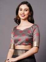 Thumbnail for Mitera Black & Red Ethnic Motifs Silk Cotton Banarasi Saree - Distacart