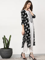 Thumbnail for Sangria Women Black & Off-White Woven Design Straight Kurta - Distacart