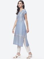 Thumbnail for Biba Women Blue Ethnic Motifs Printed Cotton Kurta - Distacart