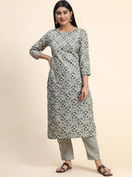 Thumbnail for Kalini Floral Printed Round Neck Kurta with Trousers - Distacart