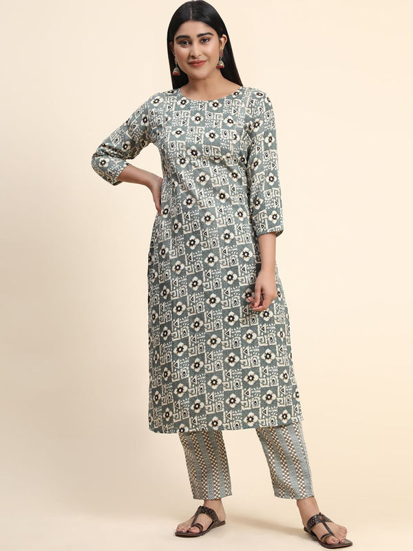 Kalini Floral Printed Round Neck Kurta with Trousers - Distacart