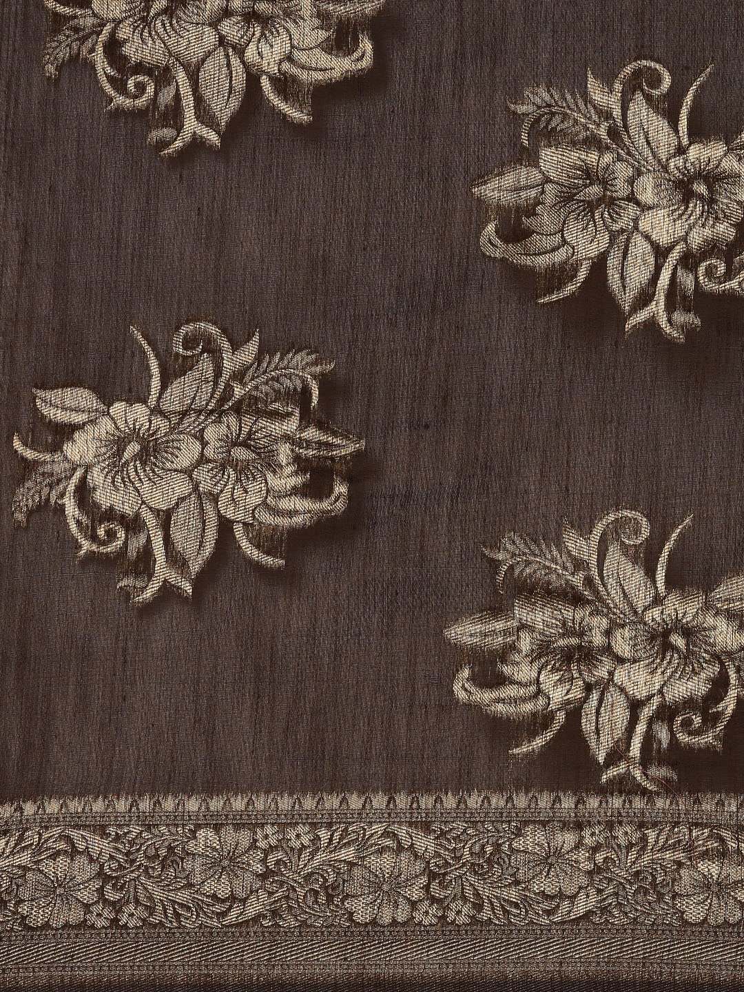 Saree Mall Brown Floral Linen Blend Banarasi Saree - Distacart