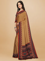 Thumbnail for Sangria Beige & Red Pure Crepe Saree - Distacart
