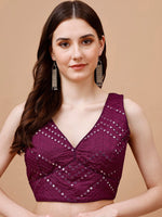 Thumbnail for Tikhi Imli Embroidered Mirror Work Dupion Saree Blouse - Distacart