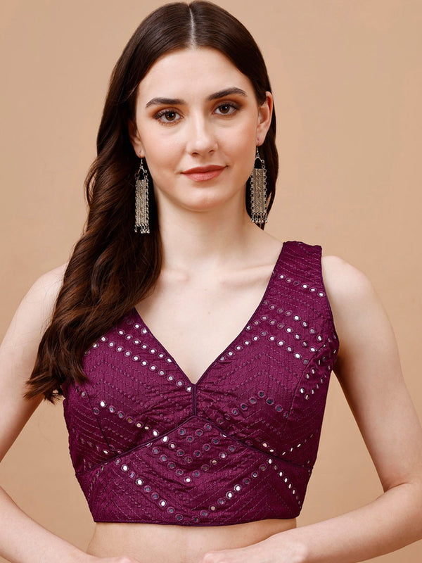 Tikhi Imli Embroidered Mirror Work Dupion Saree Blouse - Distacart