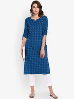 Thumbnail for Janasya Blue Woven Design Straight Kurta - Distacart