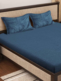 Thumbnail for KLOTTHE Turquoise Blue 300 TC Woolen Fitted King Bedsheet With 2 Pillow Covers - Distacart