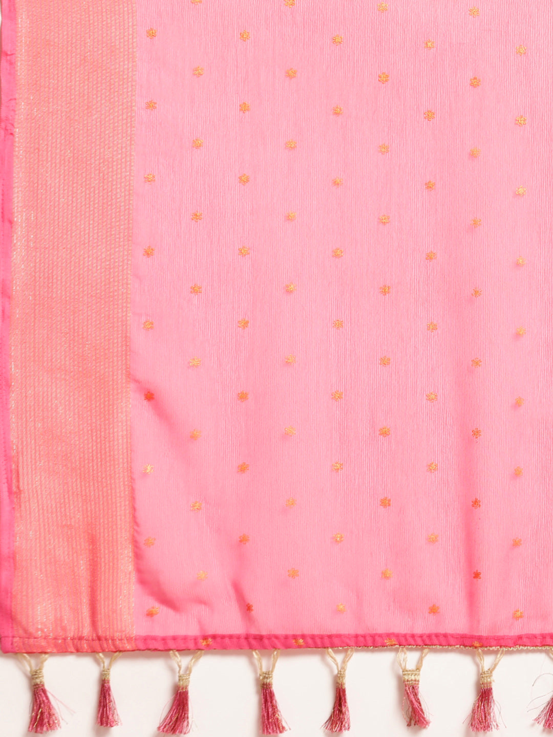 Mitera Pink & Gold-Toned Floral Zari Pure Chiffon Saree - Distacart