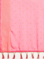 Thumbnail for Mitera Pink & Gold-Toned Floral Zari Pure Chiffon Saree - Distacart