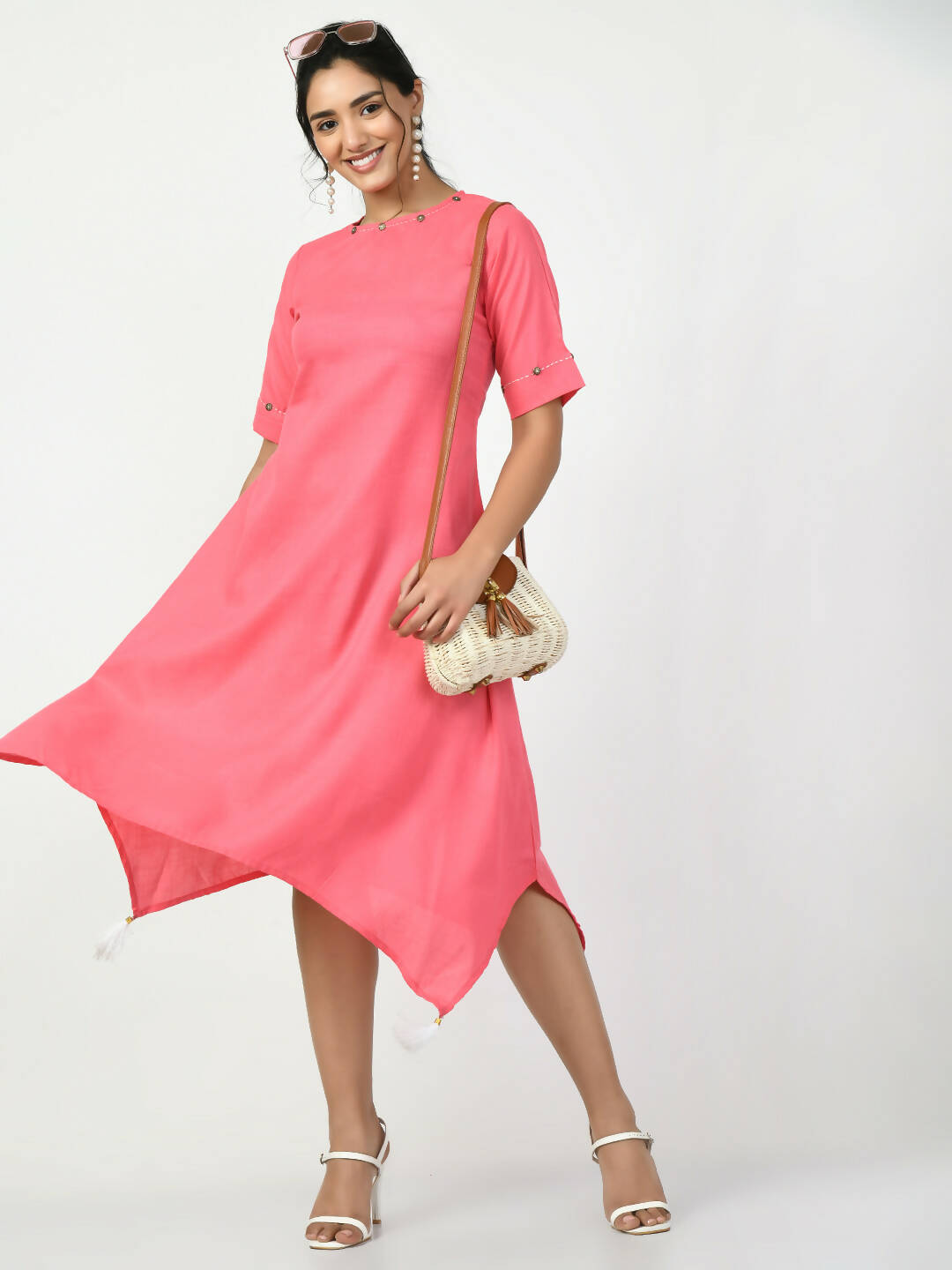 Myshka Women's Pink A-Line Solid Kurta - Distacart