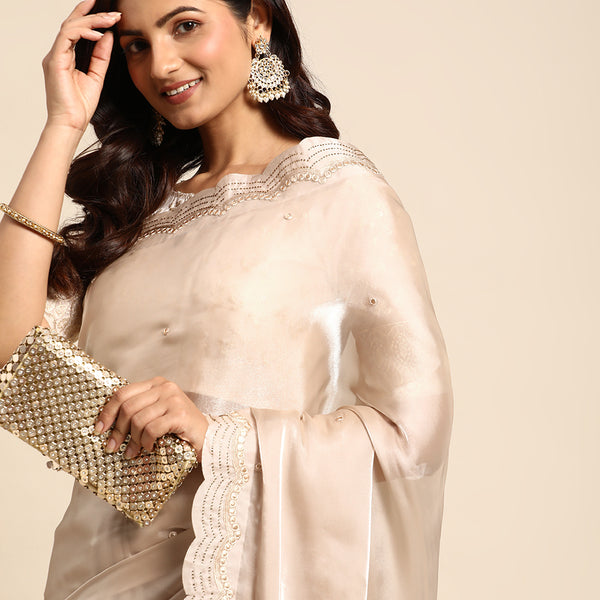 Mitera Sequinned Organza Saree - Distacart