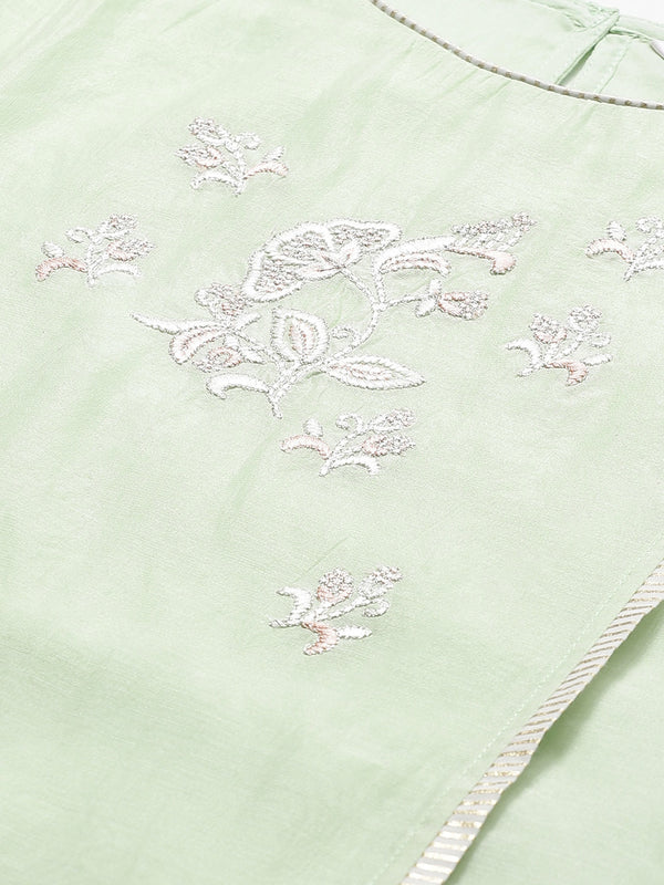 Biba Women Sea Green & White Embroidered A-Line Kurta - Distacart