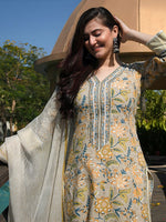 Thumbnail for Kalini Floral Printed Regular Kurta with Trousers & Dupatta - Distacart