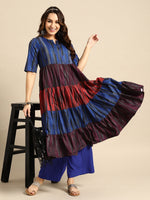 Thumbnail for Sangria Women Dyed Tiered Kurta with Palazzos - Distacart