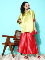 Thumbnail for InWeave Women's Olive Red Brocade Satin Boho Kurta Red Palazzo Set - Distacart