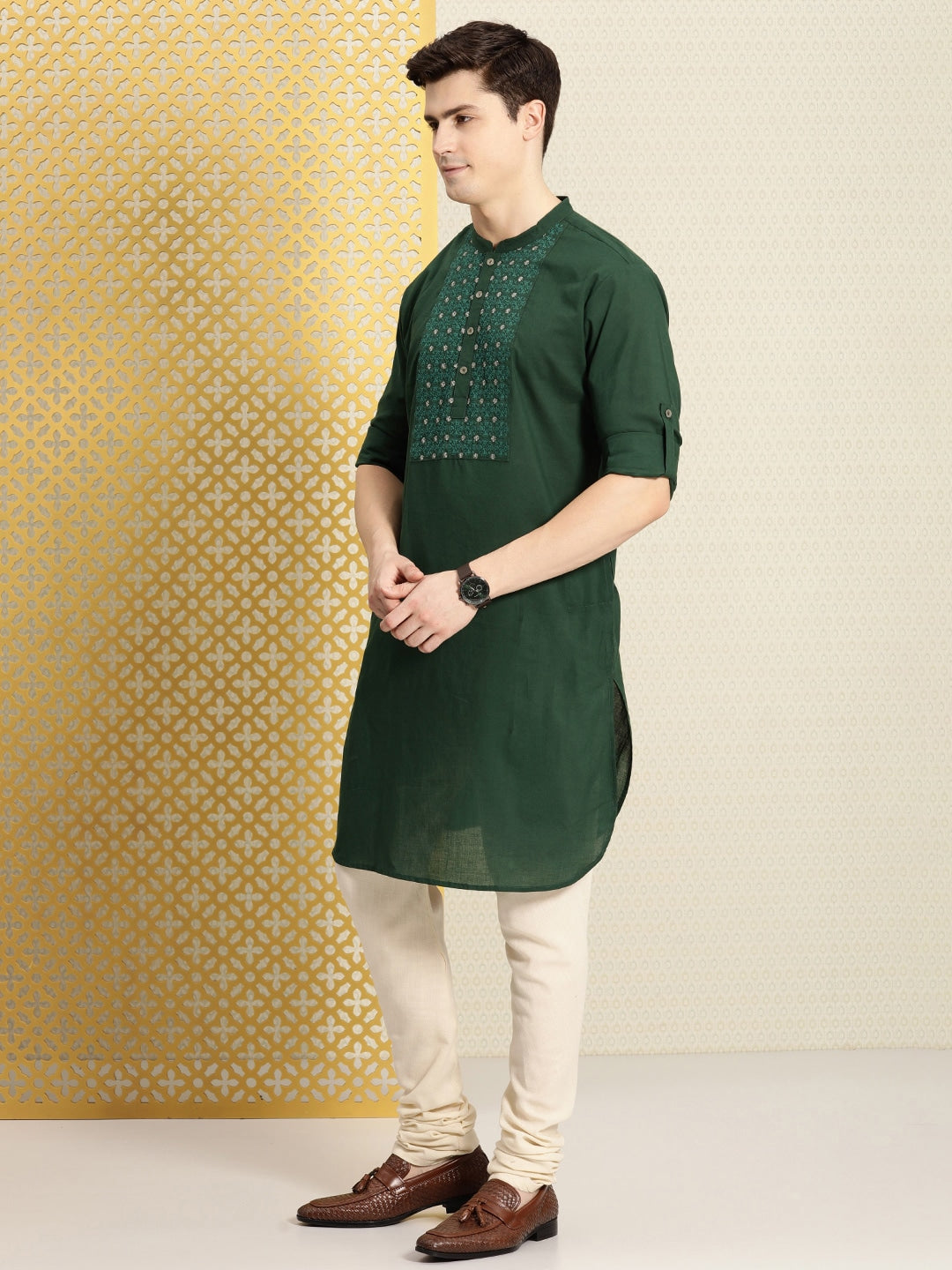 House of Pataudi Men Pure Cotton Ethnic Motifs Embroidered Jashn Kurta - Distacart