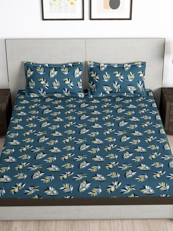 Story@home Arena Grey & Yellow Floral Printed 180 TC Queen Bedsheet & 2 Pillow Covers - Distacart