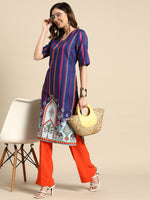 Thumbnail for Sangria Striped & Printed Detail Kurta - Distacart