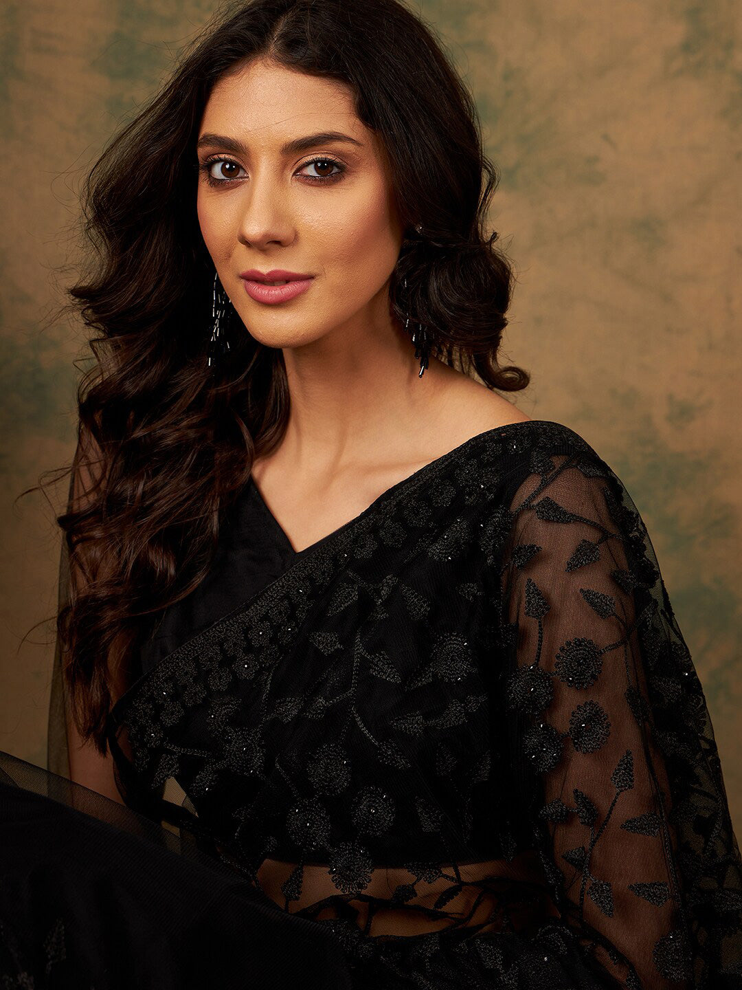 Sangria Floral Embroidered Net Saree - Distacart