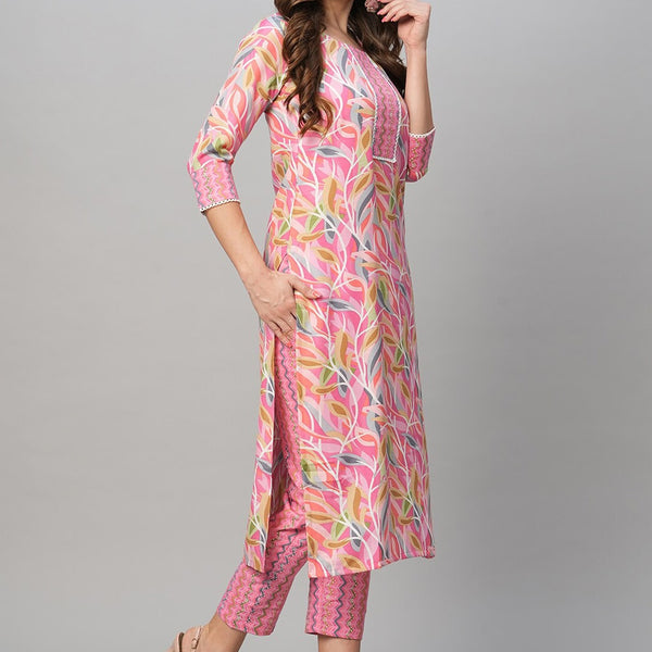 Kalini Floral Printed Regular Kurta With Trousers - Distacart