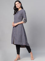Thumbnail for Biba Women Blue & Off White Geometric Printed Kurta - Distacart