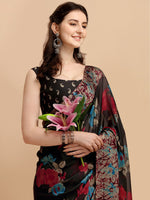 Thumbnail for Kalini Black & Red Floral Printed Saree - Distacart