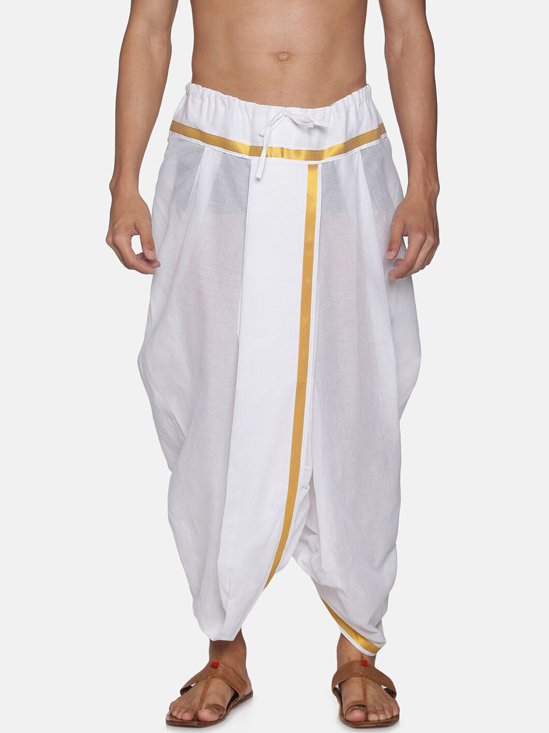 Sethukrishna Men Pack Of 2 White Solid Cotton Readymade Dhoti Pants - Distacart