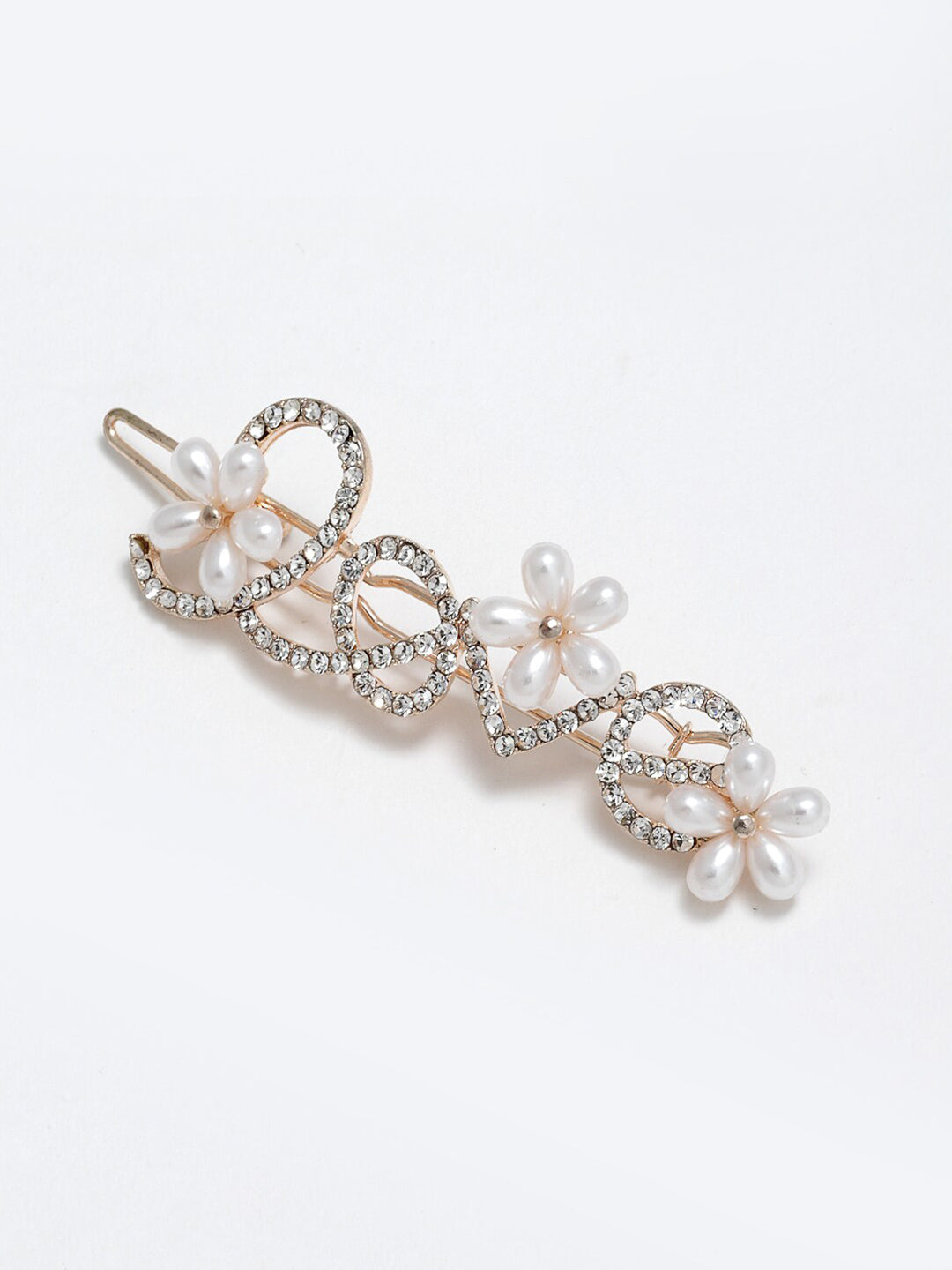 Panash Women Gold-Toned & White Cz-Studded & Beaded Love Hair Pin - Distacart