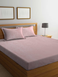 Thumbnail for KLOTTHE Pink Woolen 300TC King Bedsheet Fitted Bedsheet With 2 Pillow Covers - Distacart