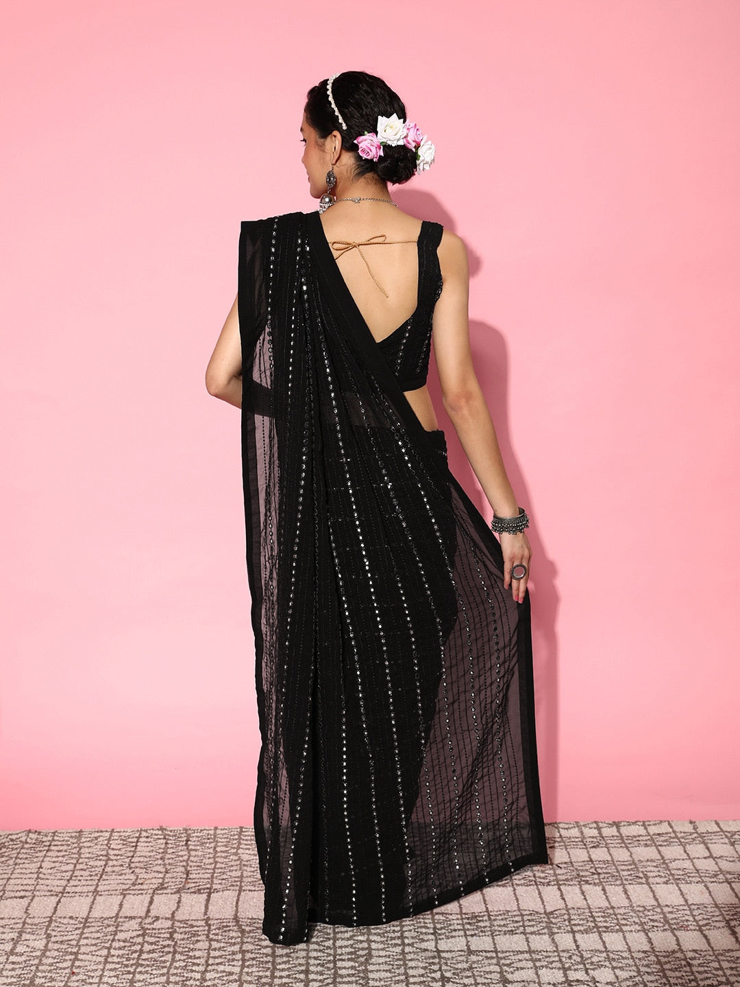 Mitera Embellished Mirror Work Pure Georgette Saree - Distacart