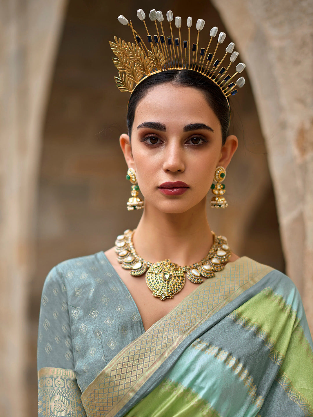 Mitera Sea Green Floral Woven Designed Zari Saree - Distacart