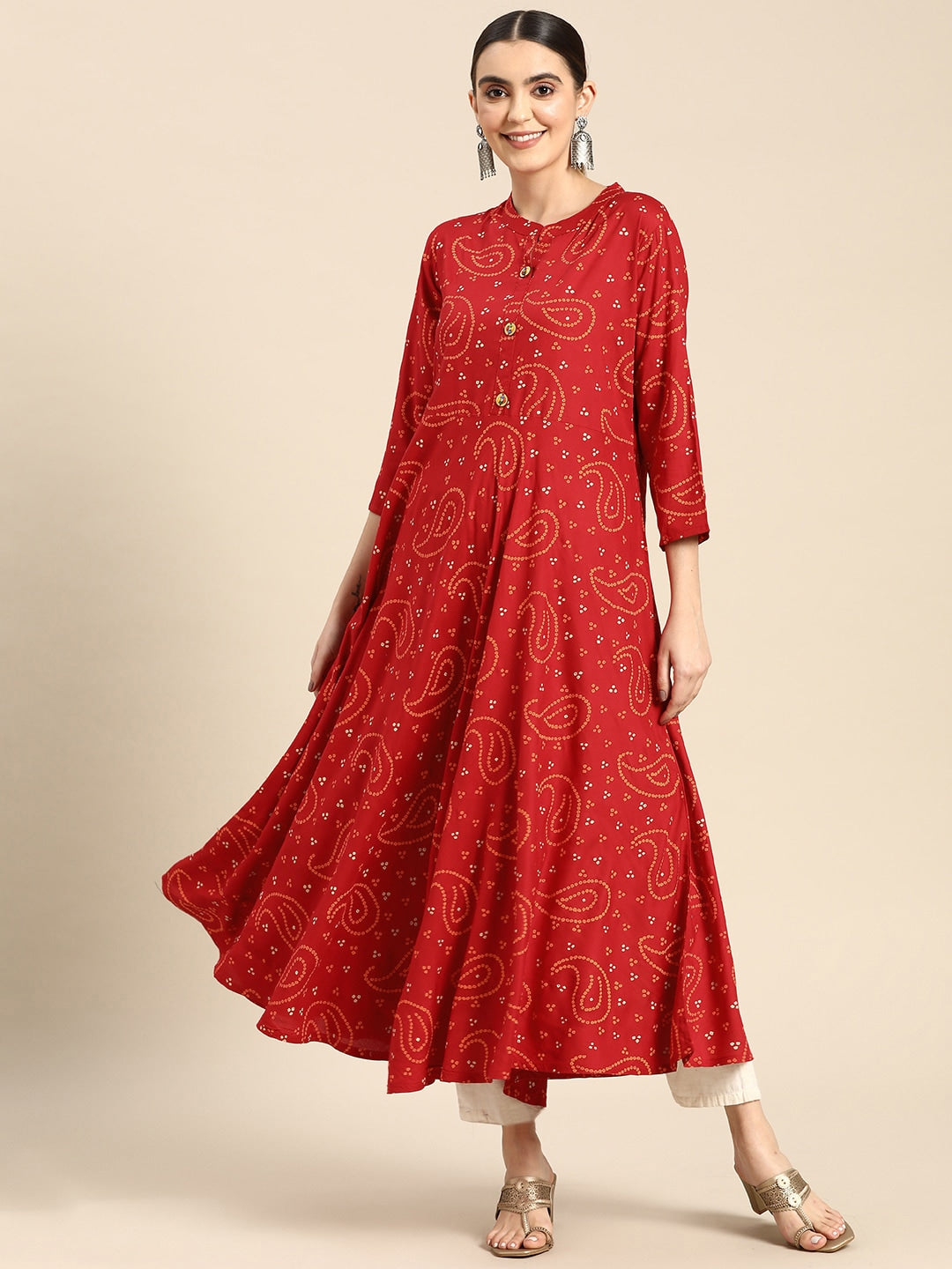 Red bandhani anarkali suit | Bandhini dress, Bandhani dress, Party wear  indian dresses