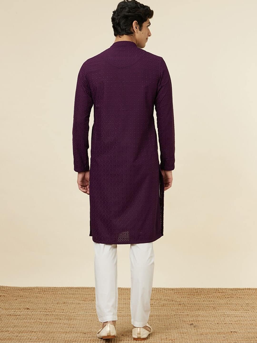 Manyavar Ethnic Motifs Embroidered Regular Thread Work Kurta With Pyjamas - Distacart