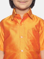 Thumbnail for Sethukrishna Boys Orange & White Solid Shirt and Veshti Set - Distacart