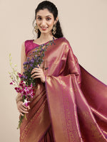 Thumbnail for Saree Mall Magenta Ethnic Motifs Zari Silk Blend Banarasi Saree - Distacart