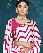 Thumbnail for Pink Japan Satin Stripe Printed Saree With Unstitched Blouse Piece - Laavanya - Distacart