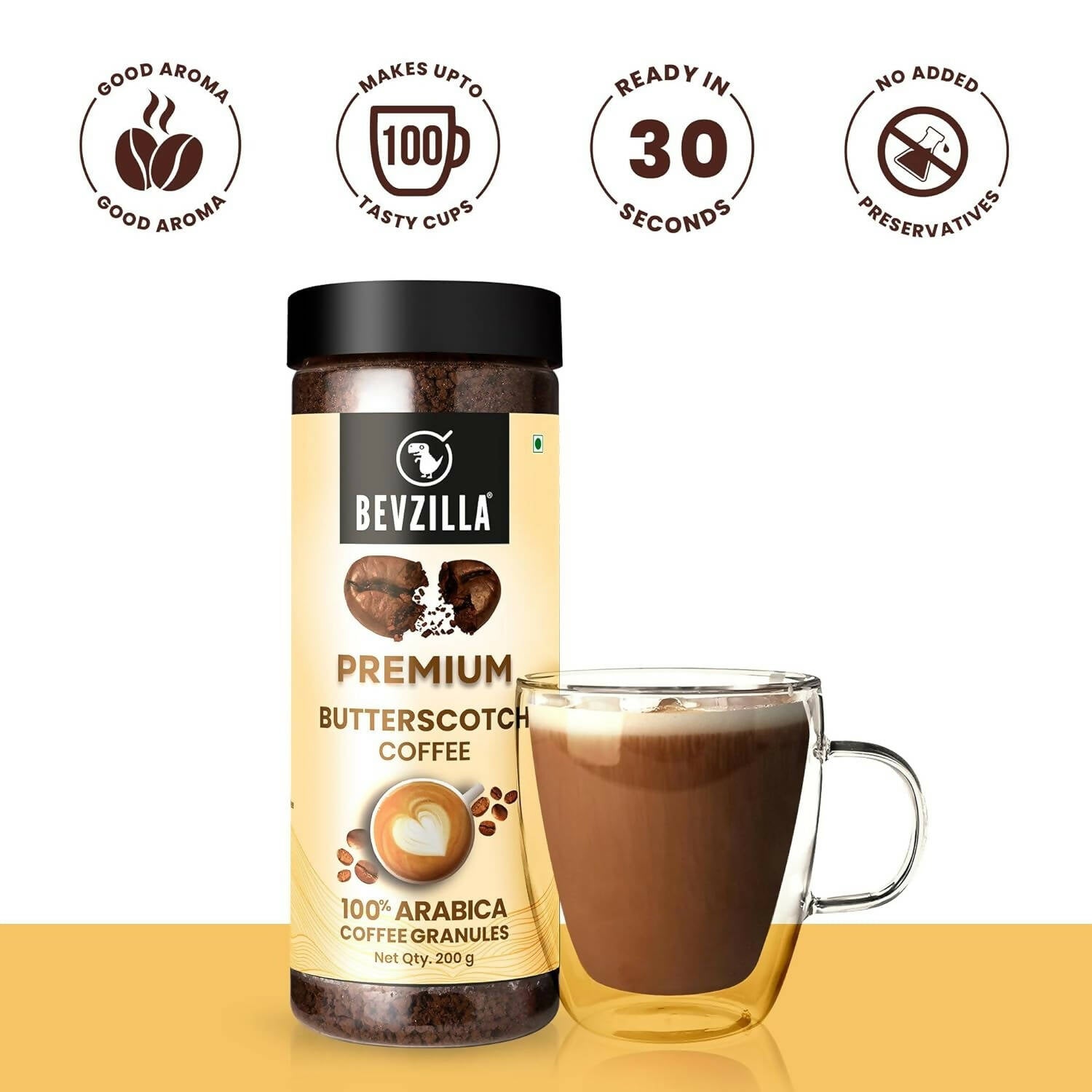 Bevzilla Premium Butterscotch Coffee Powder 100% Arabica - Distacart