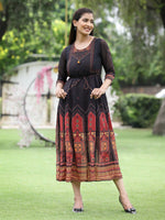 Thumbnail for Juniper Black Georgette Festive Printed A-Line Dress For Women - Distacart