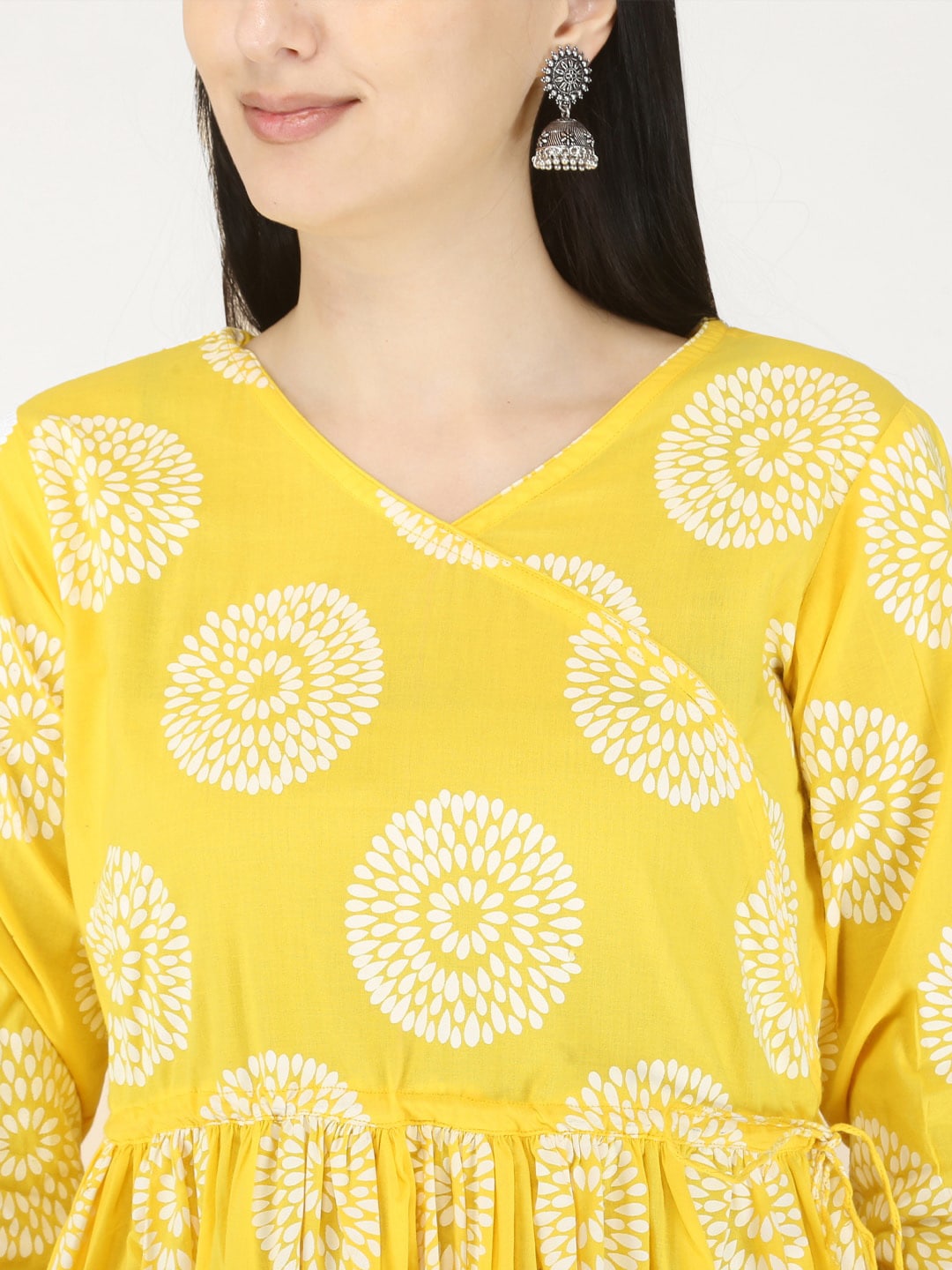 Kalini Women Yellow & White Ethnic Motifs Printed Floral Anarkali Pure Cotton Kurta - Distacart