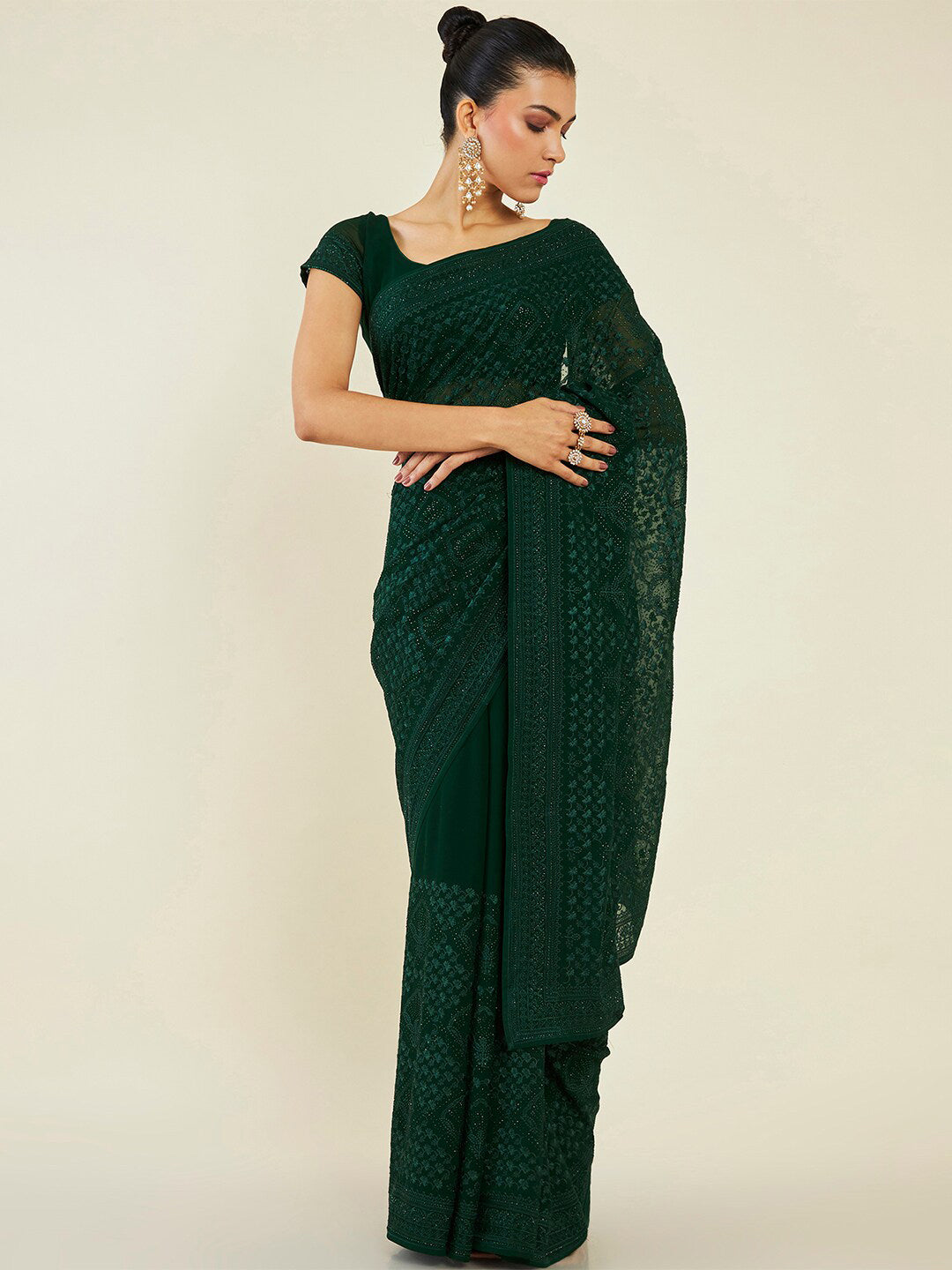Soch Floral Sequinned Pure Chiffon Saree - Distacart