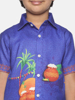 Thumbnail for Sethukrishna Boys Blue & White Printed Shirt With Pure Cotton Dhoti Set - Distacart