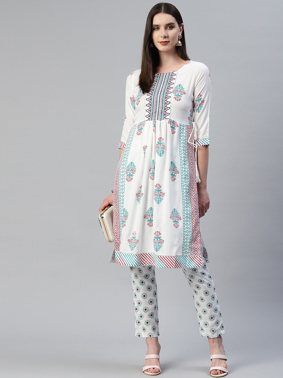 Kalini Ethnic Motifs Printed Panelled Gotta Patti Kurta with Trousers - Distacart