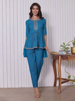 Thumbnail for HERE&NOW Ethnic Motifs Embroidered Thread Work & Sequinned High-Low Kurti with Trousers - Distacart
