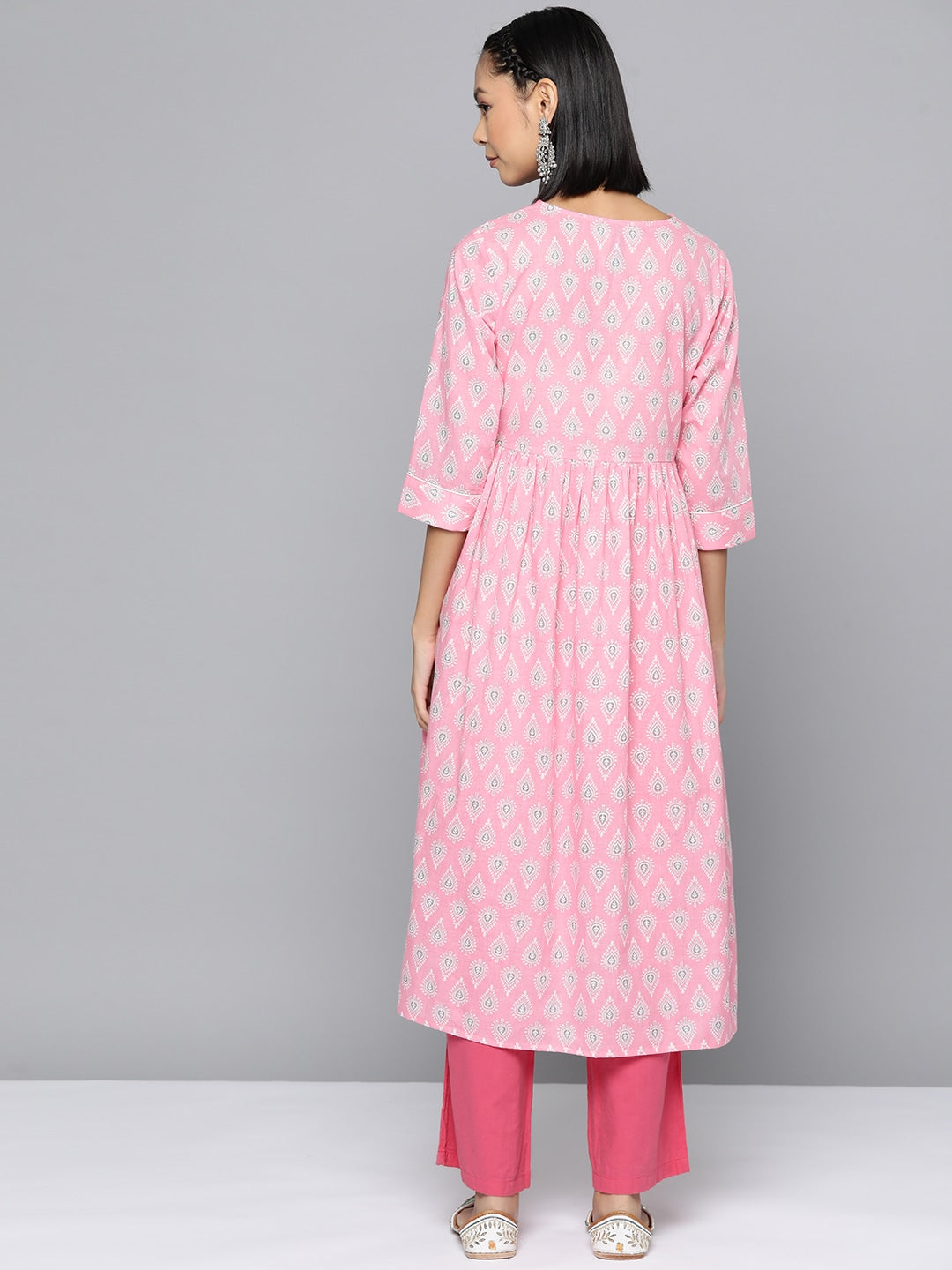 HERE&NOW Ethnic Motifs Printed Sequined Detail Angrakha Kurta - Distacart