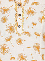 Thumbnail for HERE&NOW Off White & Mustard Yellow Floral Printed Thread Work Sequinned Cotton Kurta - Distacart